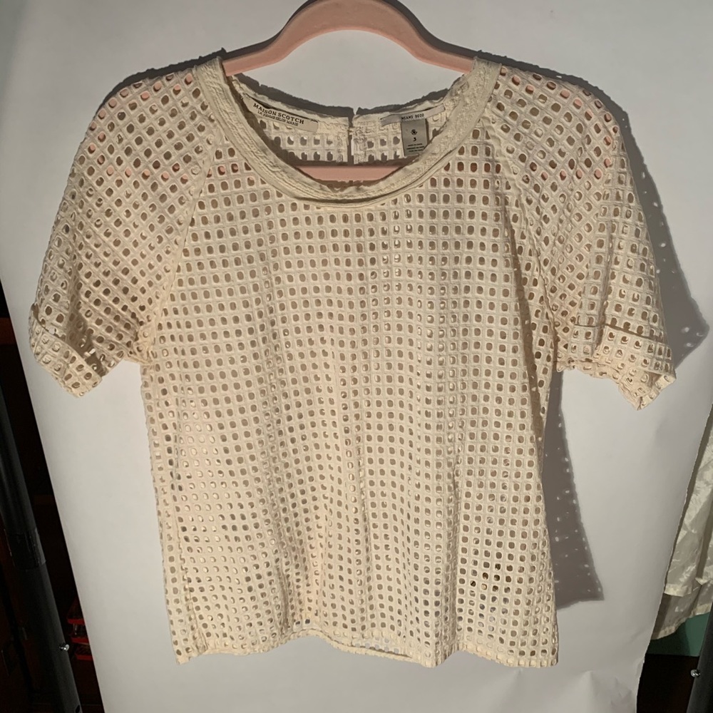 Maison Scotch square eyelet blouse off white
